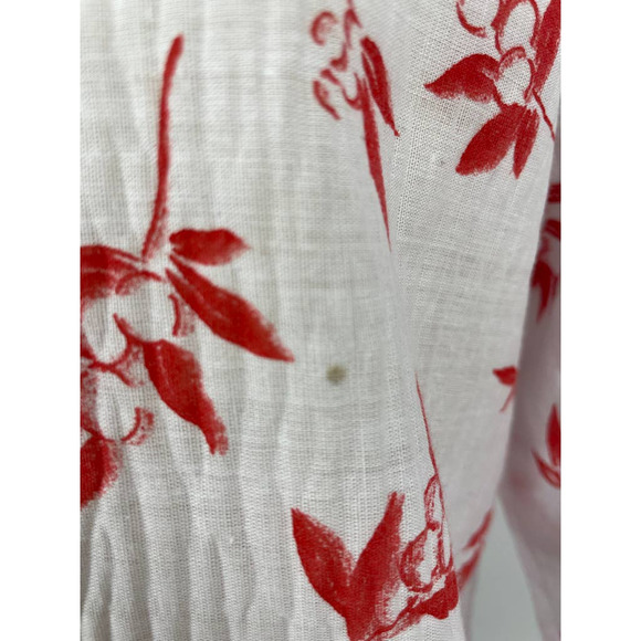Vintage White Red Cherry Blossom Print Asian Inspired Knee Dress Large - Picture 4 of 7